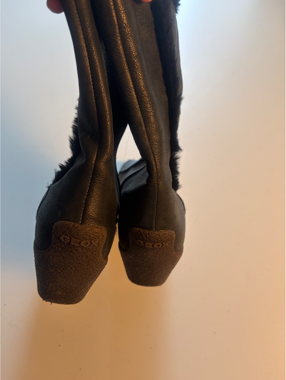 Geox Black Leather Fur-Lined Wedge Ankle Boots - Picture 5 of 9